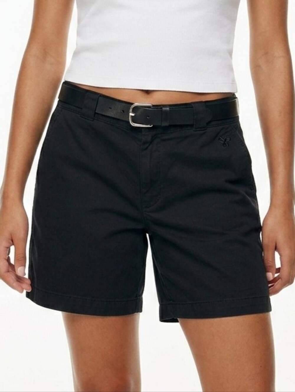 Tna Aritzia Black Twill Cotton Chino Shorts Size 6 Clean Girl Minimalist
